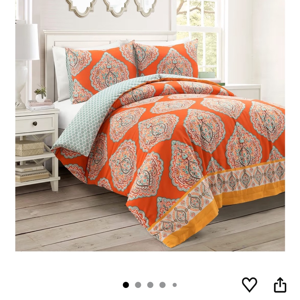 Harley Cotton Duvet Cover Set - Orange and White. Price is Firm - Picture 3 of 4